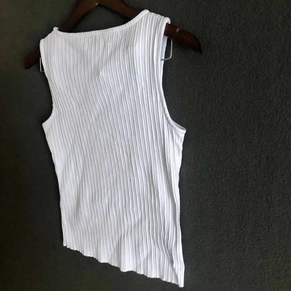 Madewell Tank Top Size XXS White Ribbed Cotton Blend Sleeveless Cropped Boatneck - Picture 16 of 16